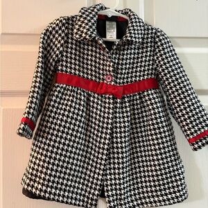 Charming Houndstooth Kids Pea Coat with Red Accents